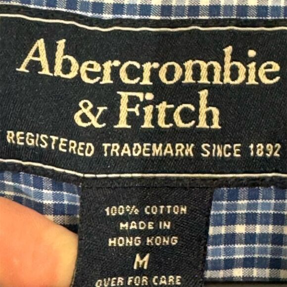 Vintage Abercrombie & Fitch Men’s Shirt M Blue Plaid Button Down Hong Kong 90s - Picture 7 of 8